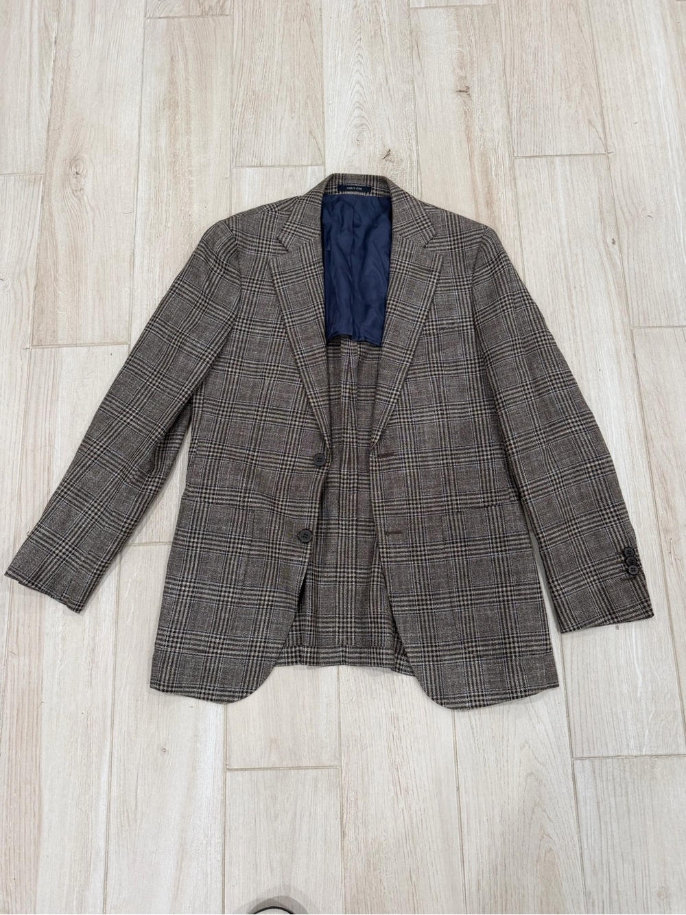 Suitsupply Havana Slim Blazer 44R Wool Silk Linen Brown Glen Plaid